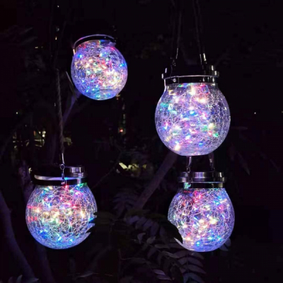 Set 4 Lampi Solare Borcan Sticla Crack, Felinar IP65 Glob LED Multicolor