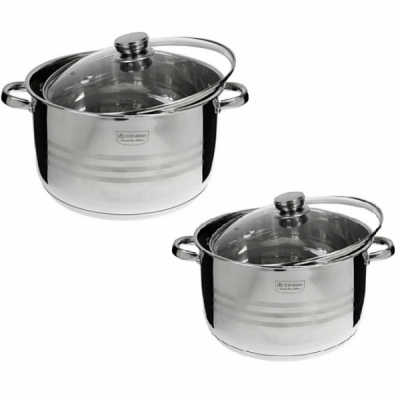 Set 4 piese 2 Oale Inox cu Capace Sticla 30cm si 32cm EdelHOFF EH9321 JGR