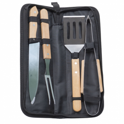 Set 4 piese din INOX pentru gratar si borseta depozitare Zilan ZTS8337