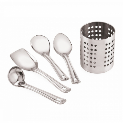 Set 4 ustensile pentru bucatarie si suport din INOX Grunberg GR197