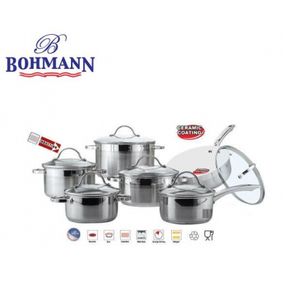 Set 5 Oale Inox si Tigaie Ceramica 12 Piese Bohmann 1288WCR