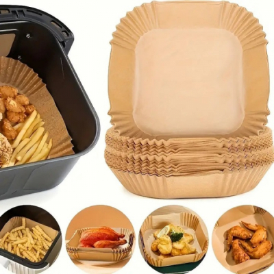 Set 50 Forme Patrate Hartie Copt AirFryer 16x16x4.5cm Safir DNC66872