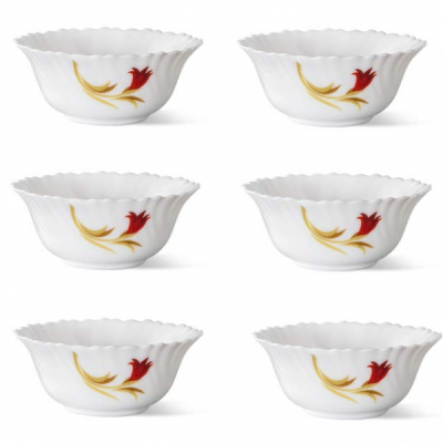 Set 6 Boluri Medii Salata din Opal Alb Red Lily 17cm DNC52054