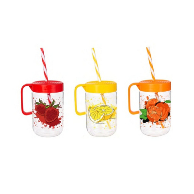 Set 6 cani din sticla cu maner capac si pai din plastic 660ml DNC CNN45258