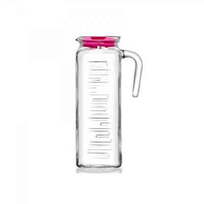 Set 6 Carafe sticla 1,2L cu capac plastic colorat ICE