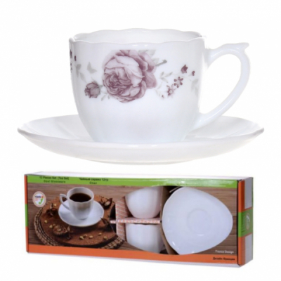 Set 6 Cesti Cafea 6 Farfurii Opal Alb 190ml Eljado Shamira DNC43078