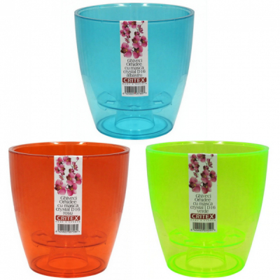 Set 6 Ghivece orhidee cu masca Auto irigare Plastic Crystal 16cm DIV.Culori 6xDNC65107