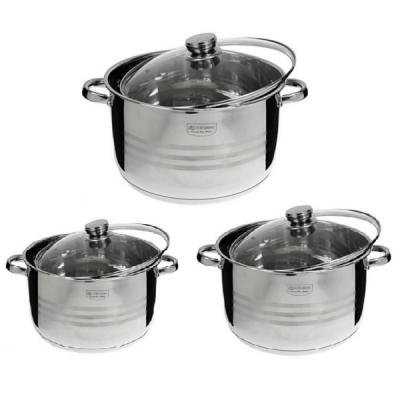 Set 6 piese 3 Oale Inox cu capace sticla 30 32 34cm EdelHOFF EH9056 JGR