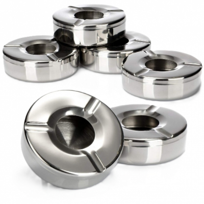 Set 6 Scrumiere rotunde din Inox cu Capac Antivant 11cm WEI A07984 DNC38280