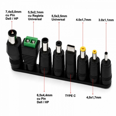 Set 8 Mufe Adaptoare Alimentare DC Universale Laptop + Adaptor USB-C 12C045 XXM