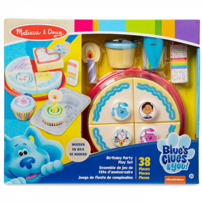 Set aniversar tort din lemn Melissa & Doug Blue’s Clues cu 38 de piese 33018 CWT