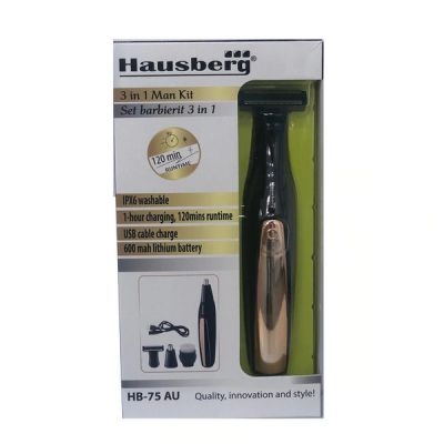 Set Barbierit Lavabil 3in1 Aparat Ras Trimmer la USB Hausberg HB75