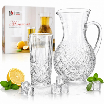 Set Carafa 1.3l si 6 Pahare Sticla Limonada 300ml Morano Romburi DNC68665