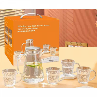 Set Carafa Limonada 1600ml cu 4 cani 295ml Sticla WEI A-16006 DNC66614