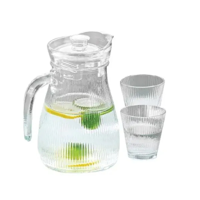 Set Carafa Limonada cu capac 1300ml cu 2 pahare 265ml Sticla WEI A-16005 DNC66620