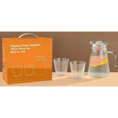 Set Carafa Limonada cu capac 1300ml cu 2 pahare 265ml Sticla WEI A-16005 DNC66620