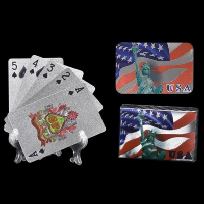 Set Carti de Joc Argintii Plastifiate cu Design USA