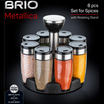 Set Condimente 8 Recipente 90ml Suport Rotativ BRIO Metallica DNC52424