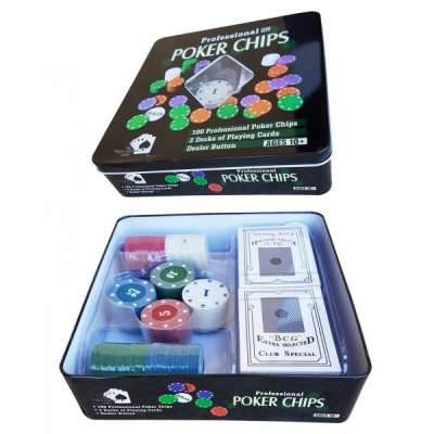 Set de poker 100 Chipuri marcate valoric Cutie Metalica