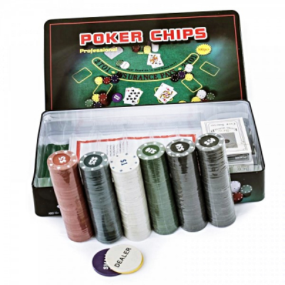 Set de poker 300 Chipuri marcate valoric Cutie Metalica