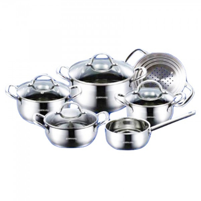 Set de vase inox cu capac de sticla 10 Piese Bohmann BH1040