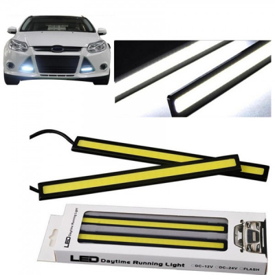 Set Lumini de zi DRL COB LED Pastila 17cm 6W Alb Rece 12V