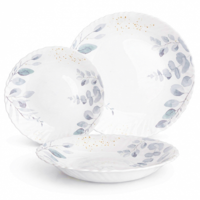 Set Masa 12 Persoane 2x18 36 Farfurii Opal Alb cu Decor Gri 2xLH7052C JGR