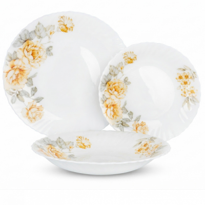 Set Masa 12 Persoane 2x18 36 Farfurii Opal Trandafiri Galbeni 2xLH7052B JGR