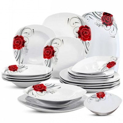 Set Masa Patrat 20 piese Portelan Trandafir Rosu 1258 ArtCraft