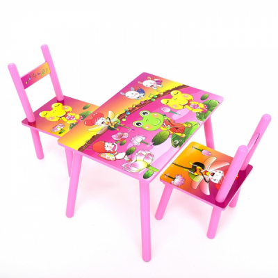 Set masuta cu 2 scaune pentru copii din MDF 40x60x42cm Fairy Frog KT4738 JGR