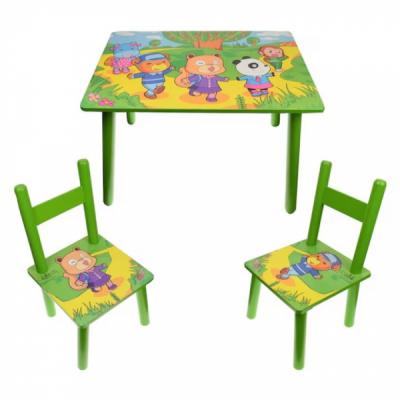 Set masuta cu 2 scaune pentru copii din MDF 40x60x42cm Verde KT4739 JGR