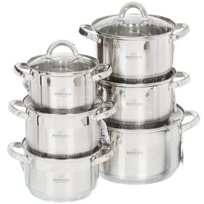 Set oale din inox cu capac 12 piese Bohmann BH0717