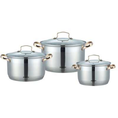 Set oale din Inox cu Capac si Manere Aurii 6 piese Bohmann BH1906G