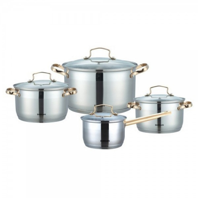 Set oale din inox cu capac si Manere Aurii 8 piese Bohmann BH1908G