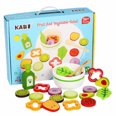 Set Salata Fructe Legume Feliate cu Accesorii din Lemn Copii Kabi 0082 CWT