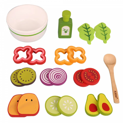 Set Salata Fructe Legume Feliate cu Accesorii din Lemn Copii Kabi 0082 CWT