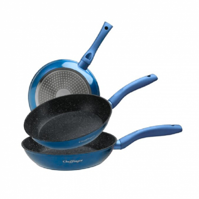 Set tigaie placata cu marmura 3 piese Cheffinger CF-FA03 BLUE