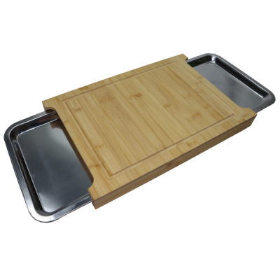 Set Tocator Bambus cu Santuri Scurgere si 2 tavi INOX 42x30x4cm GR6233