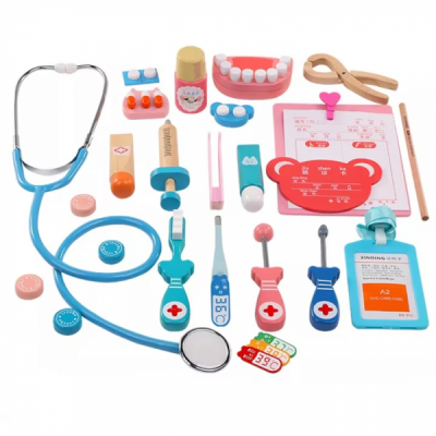 Set trusa doctor dentist din lemn cu 24 piese CWT