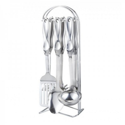 Set ustensile bucatarie inox cu suport 7 piese Barton Steel BS8001