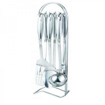 Set ustensile bucatarie inox cu suport 7 piese Barton Steel BS8002