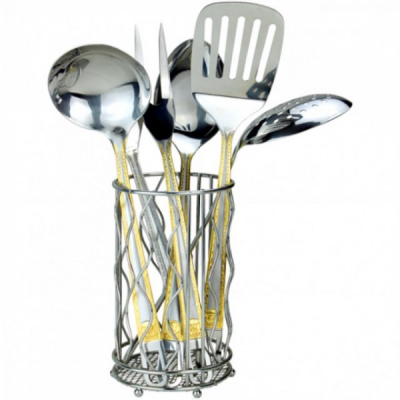 Set ustensile bucatarie inox cu suport 7 piese Green Point GP6400 BG