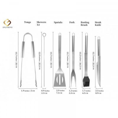 Set Ustensile din Inox pentru gratar 9 piese cu Husa Grunberg UG9PS