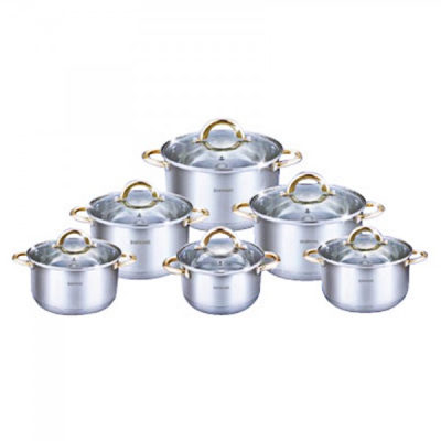 Set Vase Inox cu Capac si Manere Aurii 12 Piese Bohmann BH1212PG