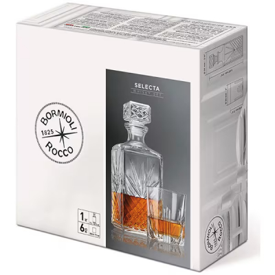 Set Whiskey 6 pahare 285ml si Decantor 1l Sticla Bormioli Selecta DNC49282