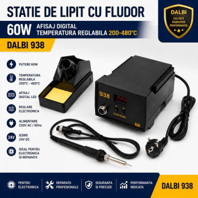 Statie de lipit cu fludor 60W reglaj digital temperatura 200-480 grade C DALBI 938 4B026 XXM