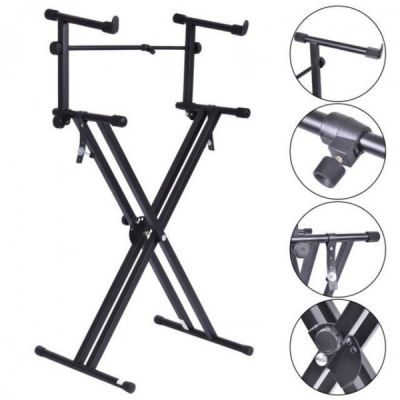 Stativ Orga Suport Dublu in X DJ Stander Stabil Masa Clape cu Extensie