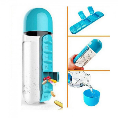 Sticla de Apa 600ml cu Organizator Pastile Detasabil Pill Organizer