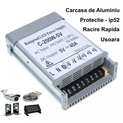 Sursa Alimentare Aluminiu de Exterior 5V 200W 40A 7E045 XXM