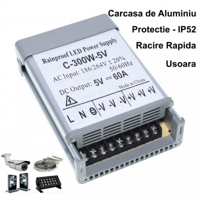 Sursa Alimentare Aluminiu de Exterior 5V 300W 60A 7E046 XXM